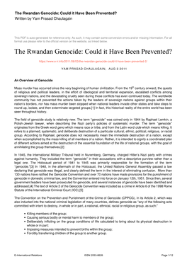 The Rwandan Genocide: Could It Have Been Prevented? Written by Yam Prasad Chaulagain