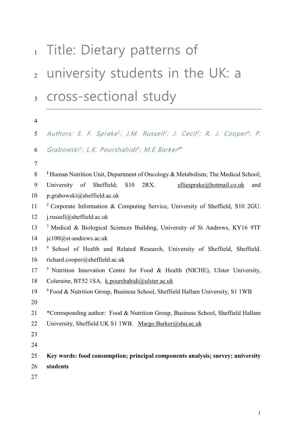 Dietary Patterns of University Students in the UK: a Cross-Sectional Study