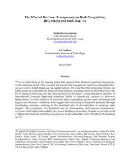 The Effect of Borrower Transparency on Bank Competition, Risk-Taking and Bank Fragility