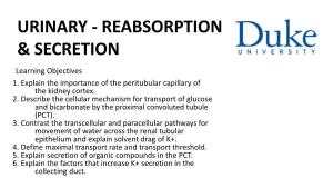 URINARY - REABSORPTION & SECRETION Learning Objectives 1