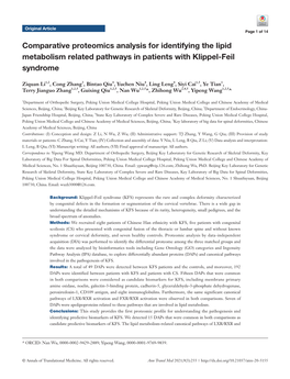 Comparative Proteomics Analysis for Identifying the Lipid Metabolism Related Pathways in Patients with Klippel-Feil Syndrome