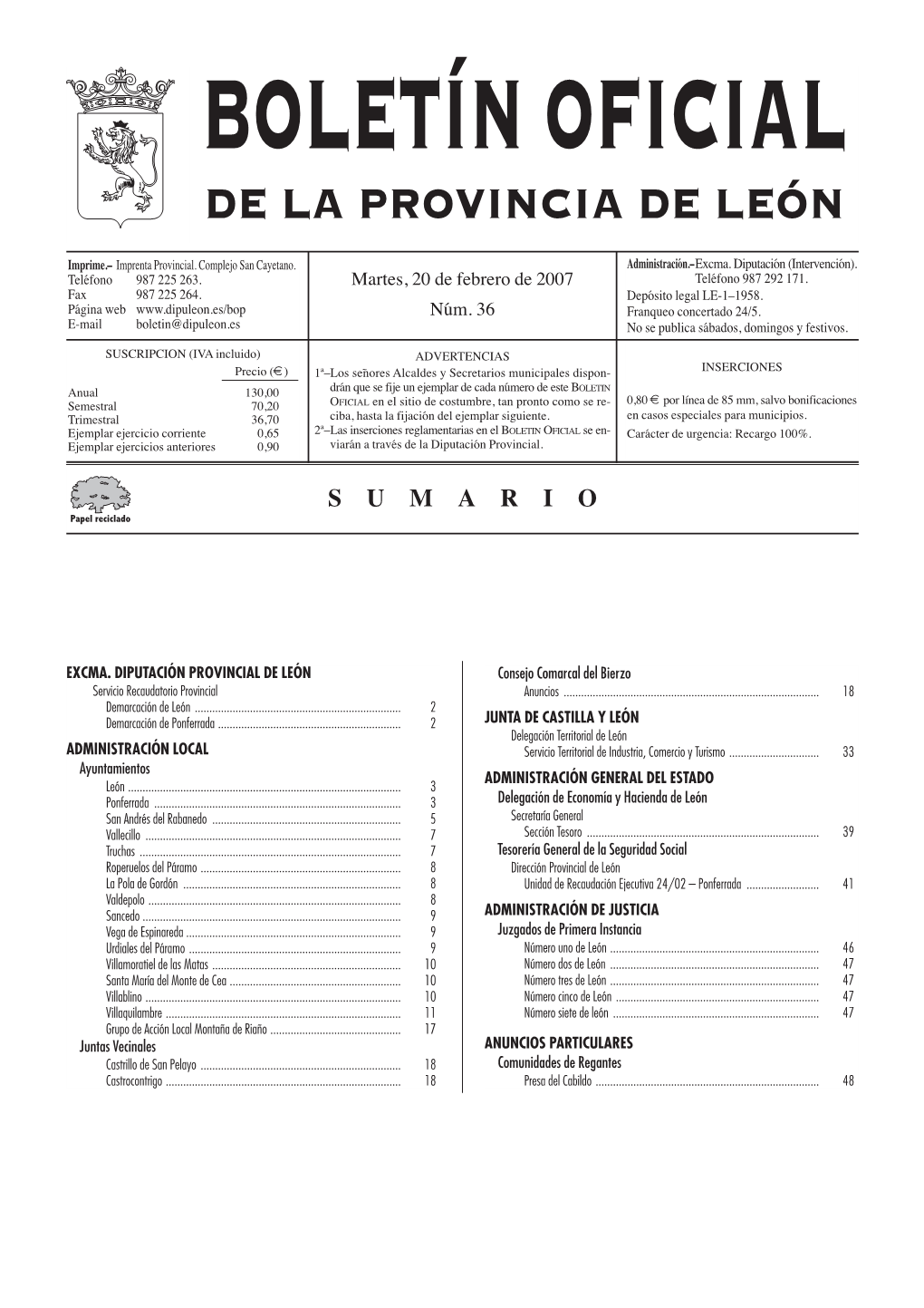 Boletín Oficial De La Provincia De León