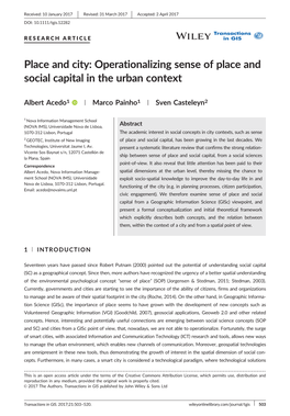 Place and City: Operationalizing Sense of Place and Social Capital in the Urban Context