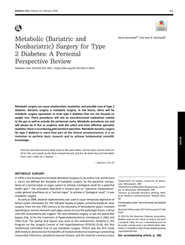 Surgery for Type 2 Diabetes: a Personal Perspective Review Diabetes Care 2019;42:331–340 |