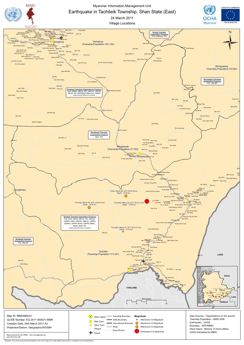 Earthquake in Tachileik Township, Shan State (East) 24 March 2011 Village Locations