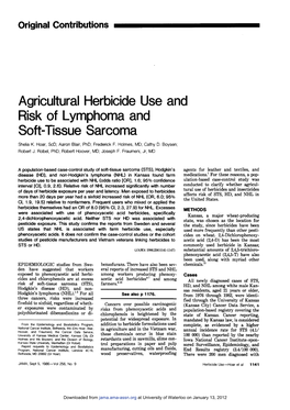 Agricultural Herbicide Use and Risk of Lymphoma and Soft-Tissue Sarcoma Shelia K