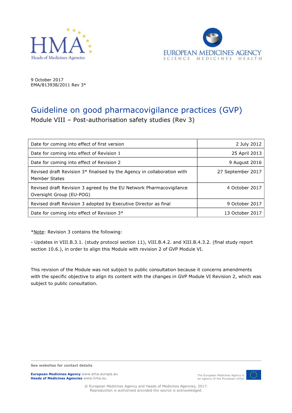 Guideline on Good Pharmacovigilance Practices (GVP) Module VIII – Post-Authorisation Safety Studies (Rev 3)