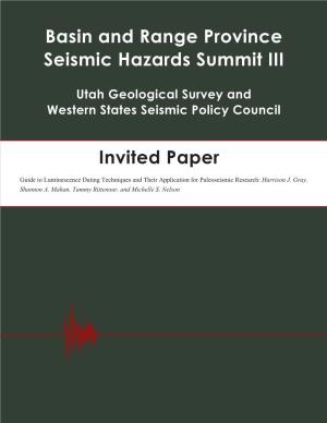 Basin and Range Province Seismic Hazards Summit III Invited Paper