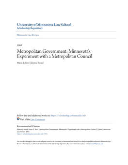 Minnesota's Experiment with a Metropolitan Council Minn
