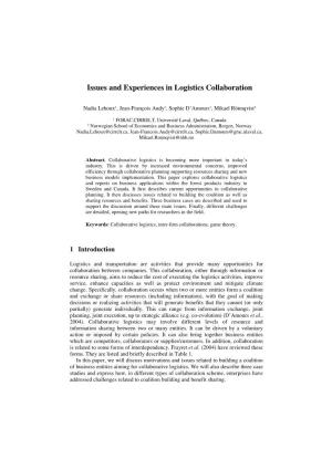 Issues and Experiences in Logistics Collaboration