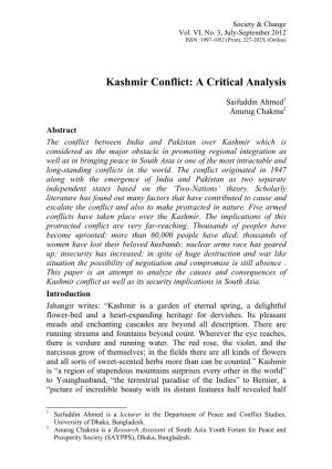 Kashmir Conflict: a Critical Analysis
