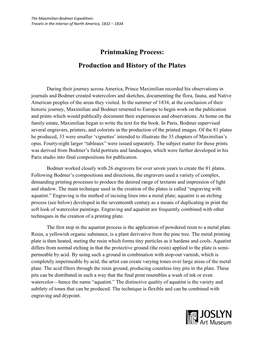 Printmaking Process: Production and History of the Plates