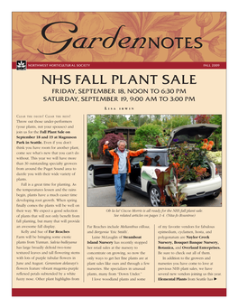 Nhs Fall Plant Sale Friday, September 18, Noon to 6:30 Pm Saturday, September 19, 9:00 Am to 3:00 Pm