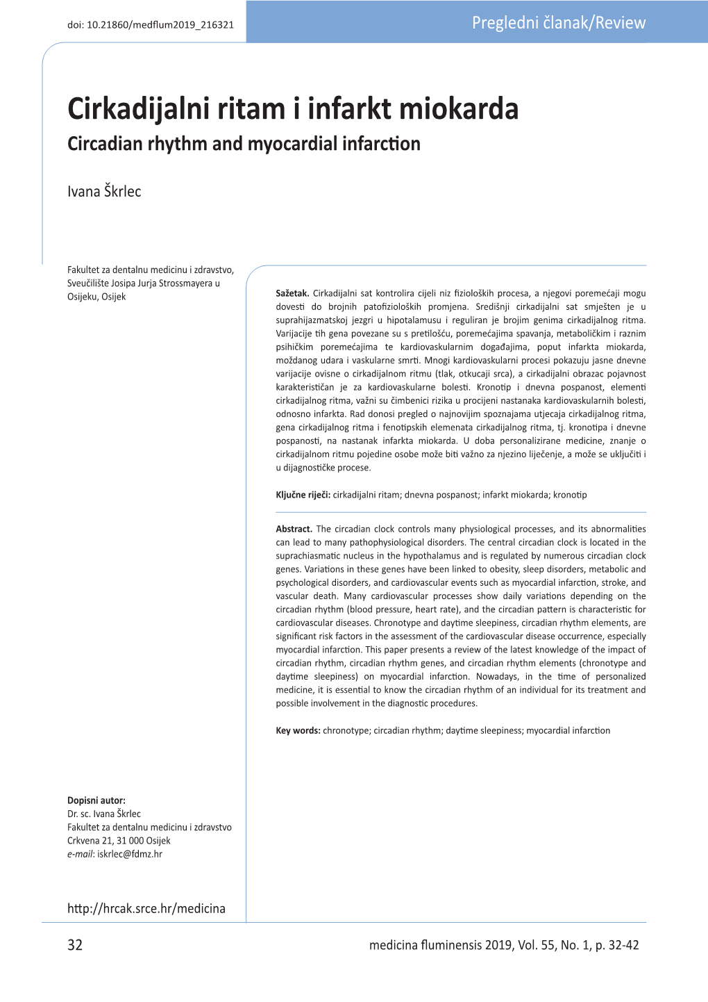 Cirkadijalni Ritam I Infarkt Miokarda Circadian Rhythm and Myocardial Infarction