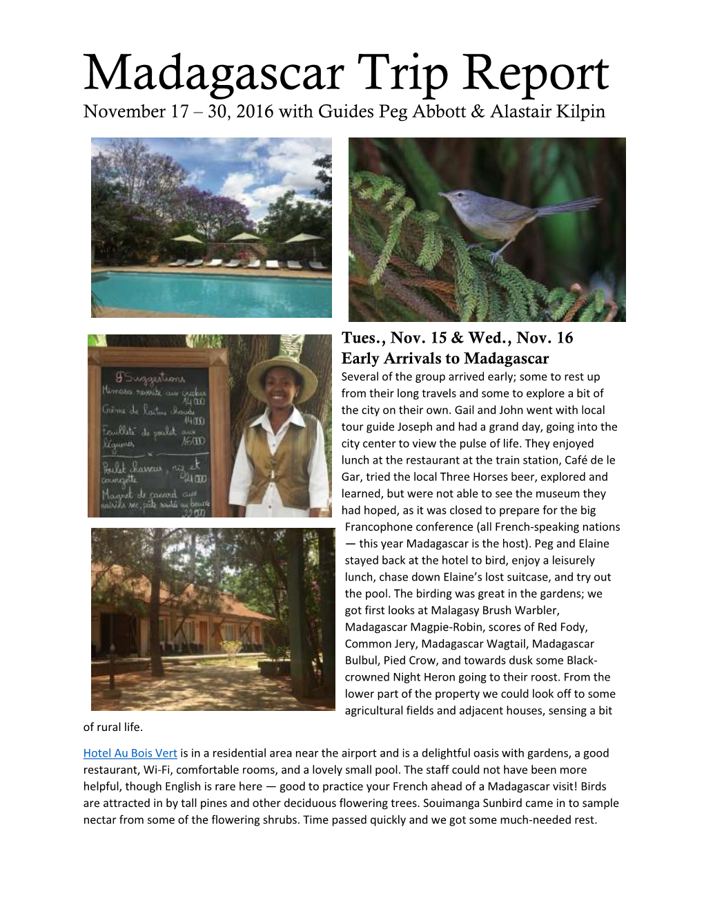 Madagascar Trip Report November 17 – 30, 2016 with Guides Peg Abbott & Alastair Kilpin