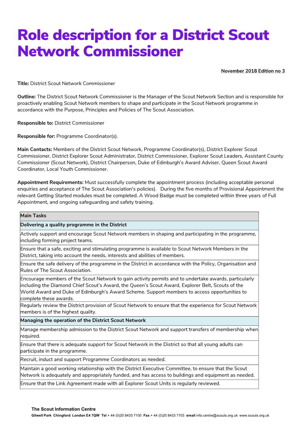 Role Description for a District Scout Network Commissioner