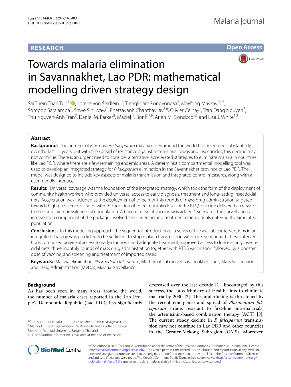 Towards Malaria Elimination in Savannakhet, Lao