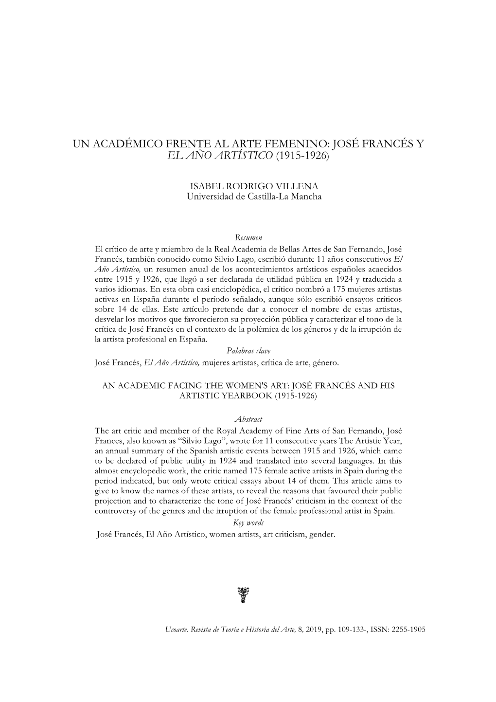 Un Académico Frente Al Arte Femenino: José Francés Y El Año Artístico (1915-1926)