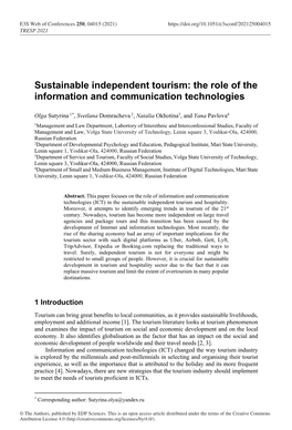 Sustainable Independent Tourism: the Role of the Information and Communication Technologies