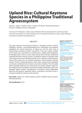 Upland Rice: Cultural Keystone Species in a Philippine Traditional Agroecosystem