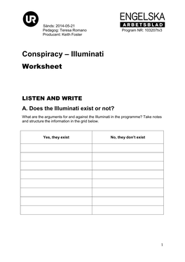 Conspiracy – Illuminati Worksheet