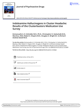 Indoleamine Hallucinogens in Cluster Headache: Results of the Clusterbusters Medication Use Survey