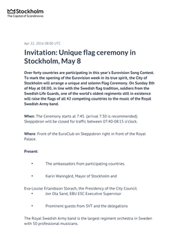 ​Invitation: Unique Flag Ceremony in Stockholm, May 8