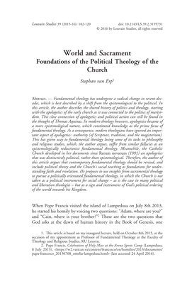World and Sacrament Foundations of the Political Theology of the Church Stephan Van Erp1