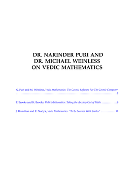 Dr. Narinder Puri and Dr. Michael Weinless on Vedic Mathematics