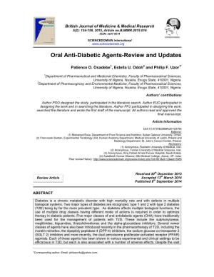 Oral Anti-Diabetic Agents-Review and Updates