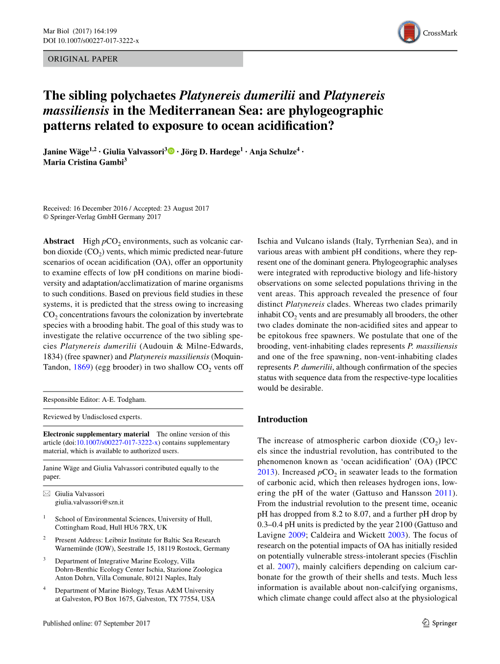 Are Phylogeographic Patterns Related to Exposure to Ocean Acidifcation?