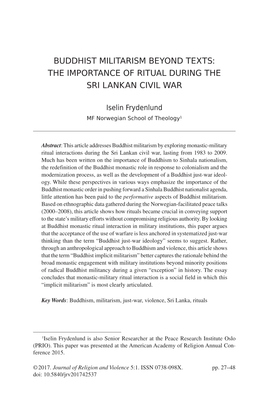 Buddhist Militarism Beyond Texts: the Importance of Ritual During the Sri Lankan Civil War