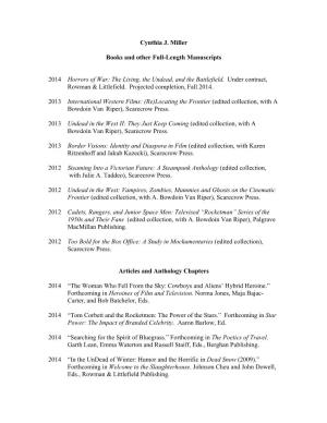 Cynthia J. Miller Books and Other Full-Length Manuscripts 2014