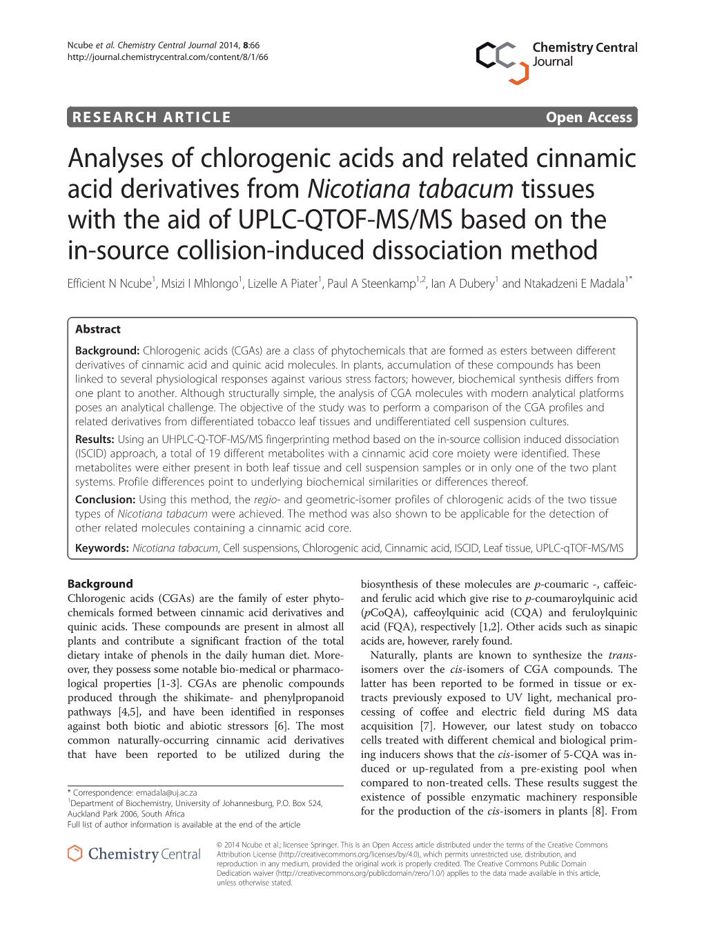 Analyses of Chlorogenic Acids and Related Cinnamic