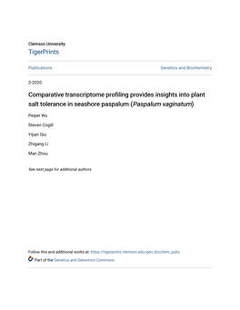 Comparative Transcriptome Profiling Provides Insights Into Plant Salt Tolerance in Seashore Paspalum (Paspalum Vaginatum)