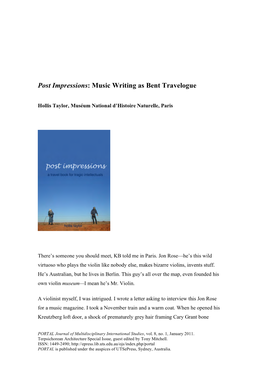 Post Impressions: Music Writing As Bent Travelogue