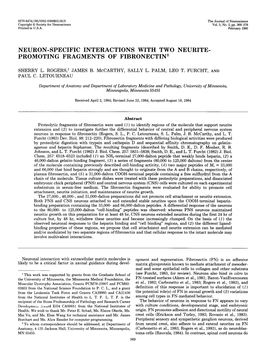 Neuron-Specific Interactions with Two Neurite- Promoting Fragments of Fibronectin’