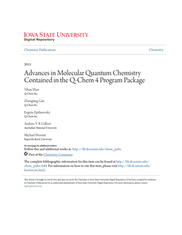 Advances in Molecular Quantum Chemistry Contained in the Q-Chem 4 Program Package Yihan Shao Q-Chem Inc