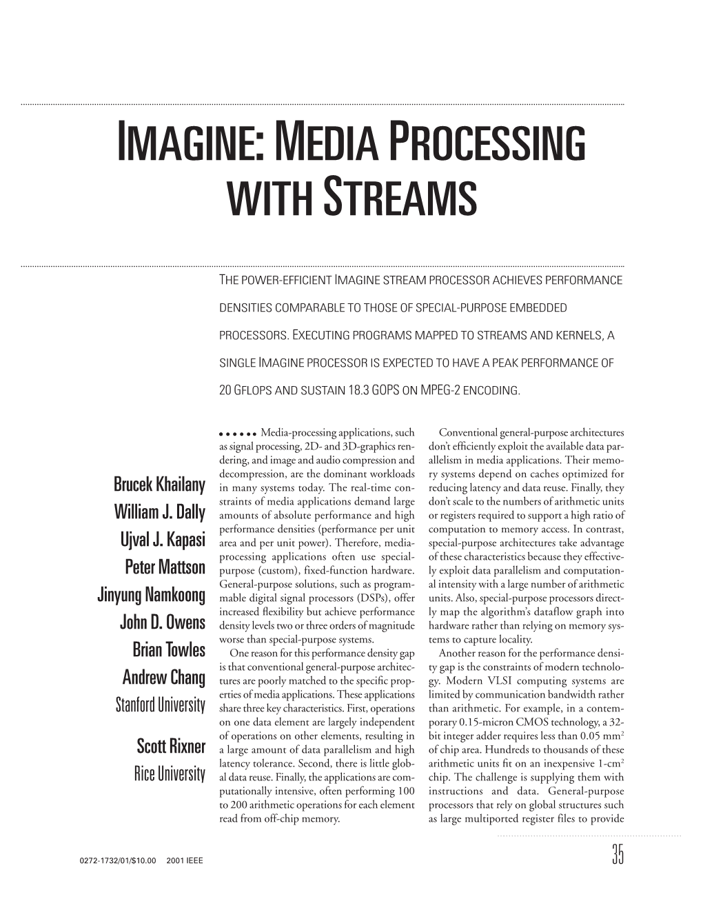 Imagine: Media Processing with Streams