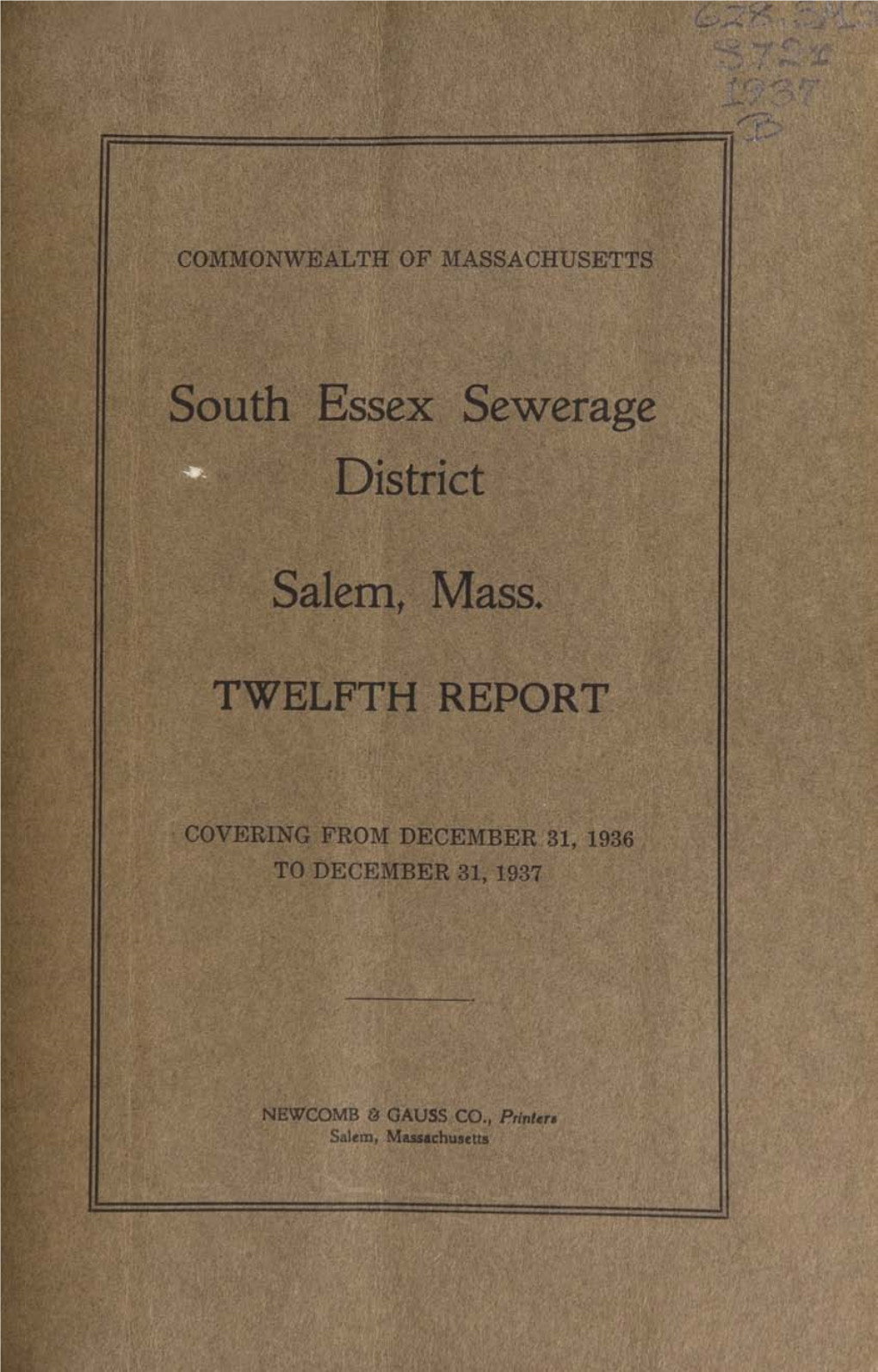 South Essex Sewerage District Salem, Mass