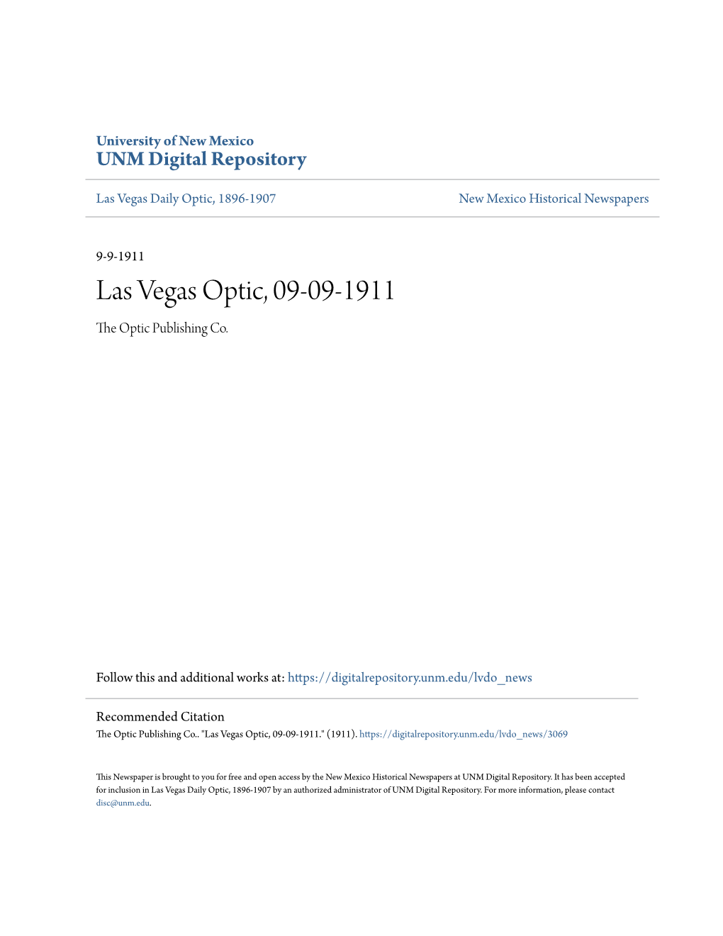 Las Vegas Optic, 09-09-1911 the Optic Publishing Co