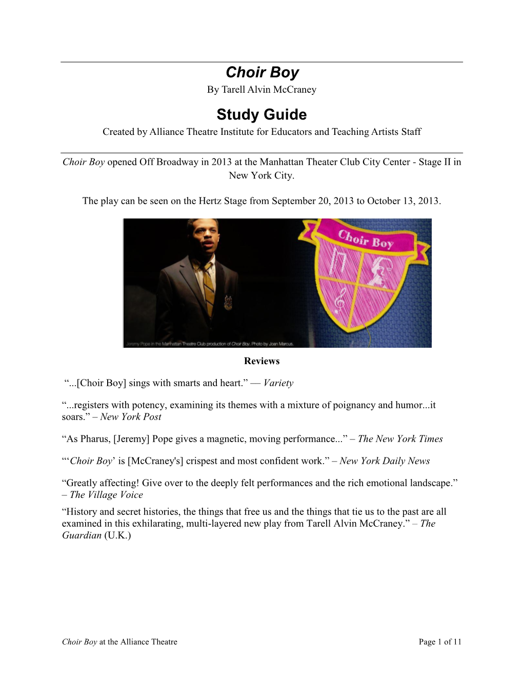 Choir Boy Study Guide