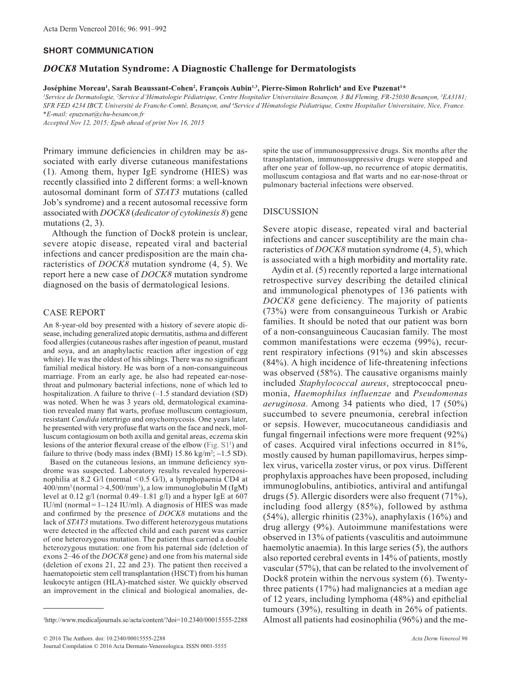 DOCK8 Mutation Syndrome: a Diagnostic Challenge for Dermatologists