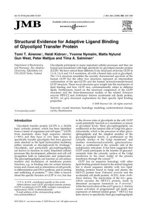 Structural Evidence for Adaptive Ligand Binding of Glycolipid Transfer Protein