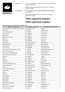 VOEC-Registrerte Tilbydere VOEC-Registered Suppliers