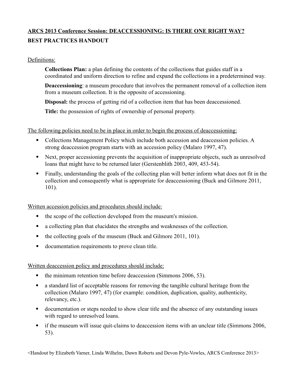 Deaccession Session Best Practices Handout