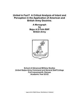 United in Fact? a Critical Analysis of Intent and Perception in the Application of American and British Army Doctrine