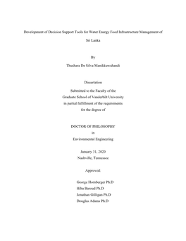 Development of Decision Support Tools for Water Energy Food Infrastructure Management of Sri Lanka by Thushara De Silva Manikkuw