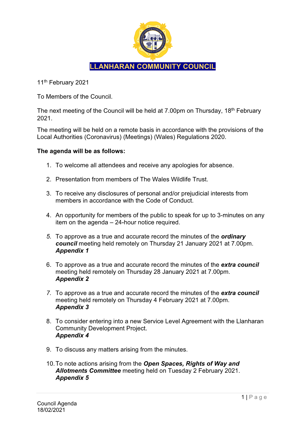 Council Agenda & Papers February 2021
