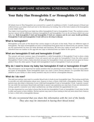 Your Baby Has Hemoglobin E Or Hemoglobin O Trait for Parents
